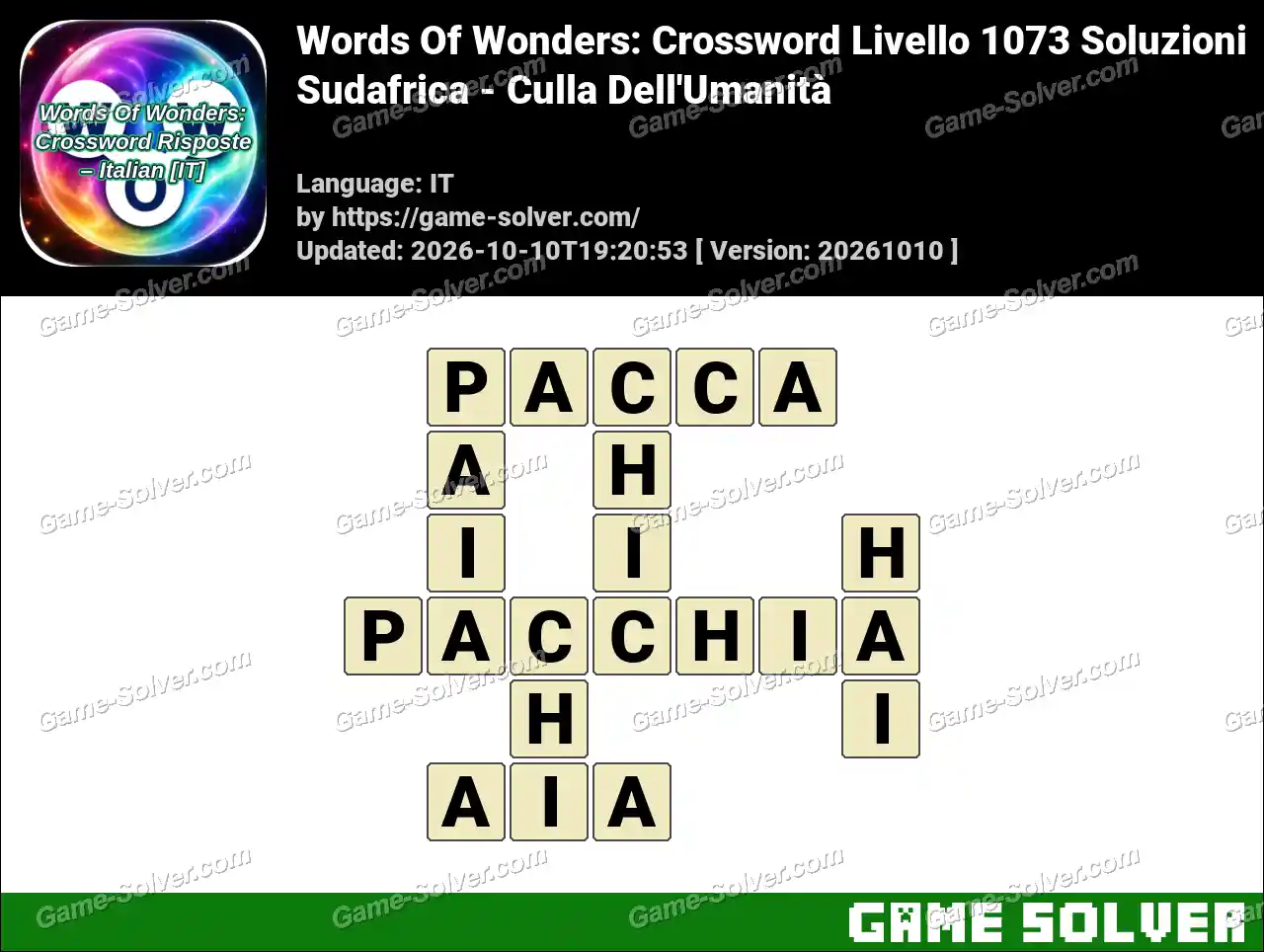 Words Of Wonders: Crossword Livello 1073 Soluzioni – Sudafrica – Culla Dell’Umanità